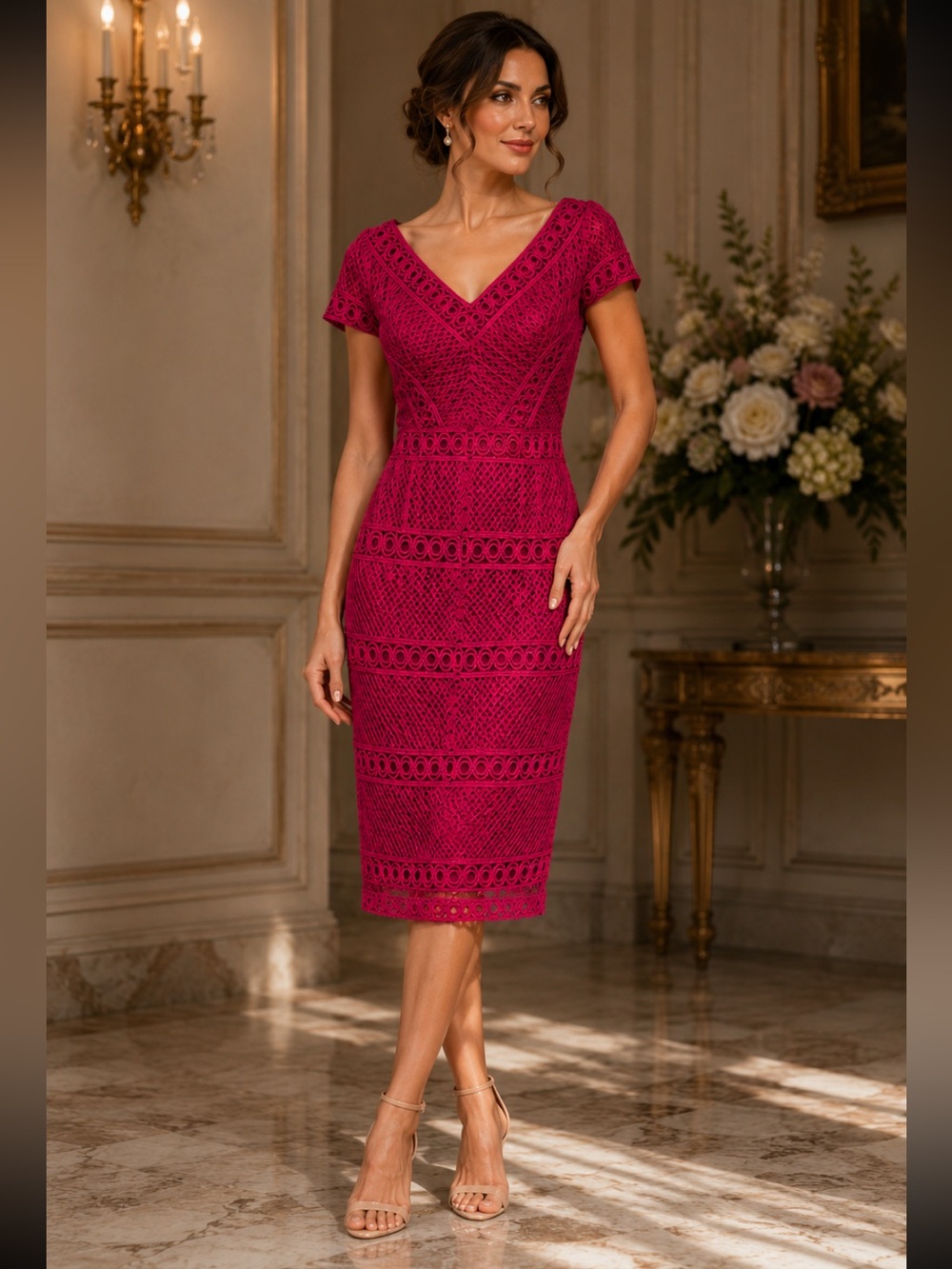 JS collections basketweave with Chevron stripes cap sleeves cocktail dress